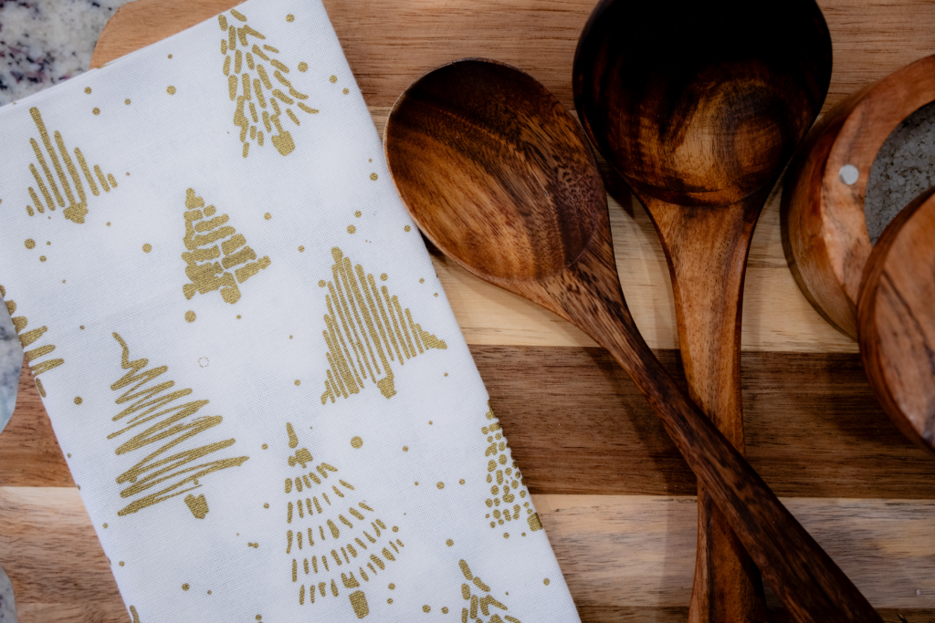 Festive White and Gold Tree Tea Towel